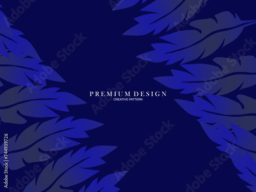 Blue feather premium background. Abstract dynamic composition. Modern vector feather illustration.