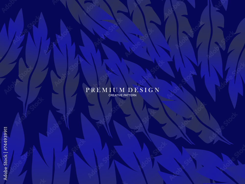 Blue feather premium background. Abstract dynamic composition. Modern vector feather illustration. Blue feather premium background. Abstract dynamic composition. Modern vector feather illustration.