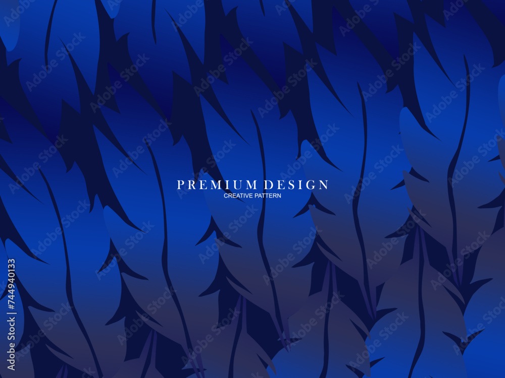 Blue feather premium background. Abstract dynamic composition. Modern vector feather illustration. Blue feather premium background. Abstract dynamic composition. Modern vector feather illustration.