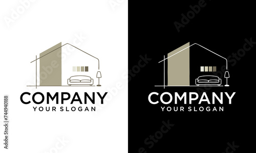 Home Decor interior with chair indoor plant and home light logo design furniture logo design