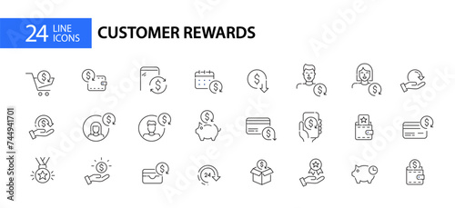 Set of customer loyalty program and rewards. Pixel perfect, editable stroke icon