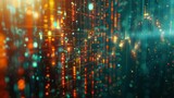 Abstract image of a digital data stream with glowing red and orange nodes on a dynamic, futuristic network.