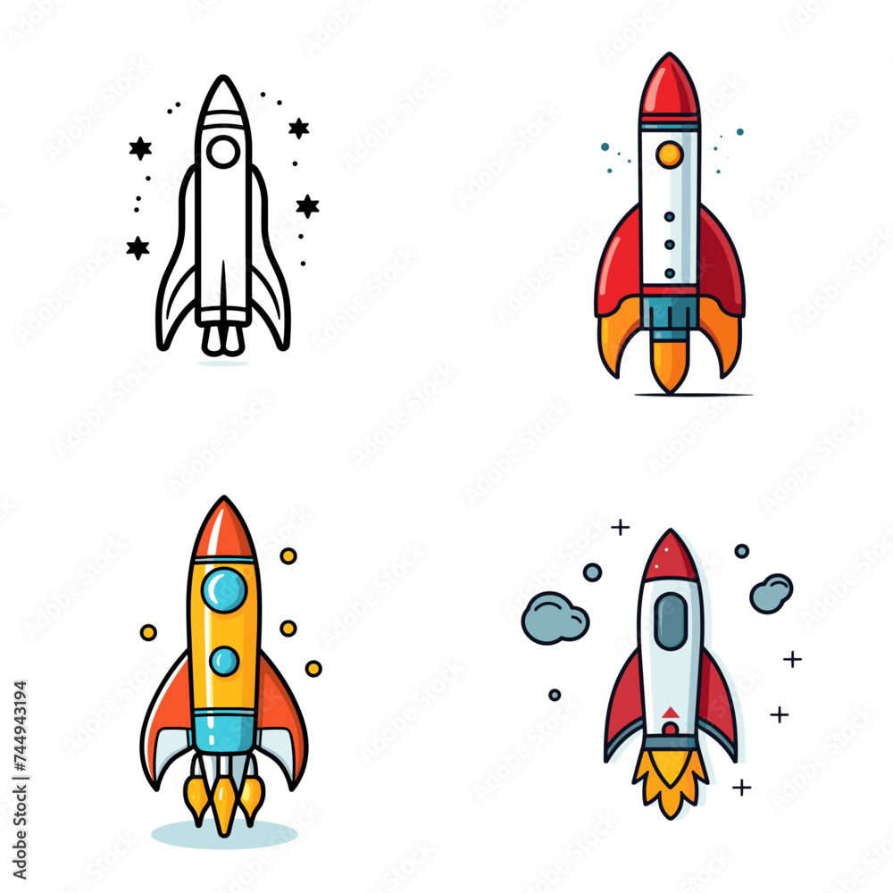 Fototapeta premium Rocket (Space Rocket). simple minimalist isolated in white background vector illustration
