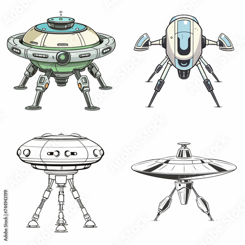 Alien Space Probe (Robotic Space Probe). simple minimalist isolated in white background vector illustration