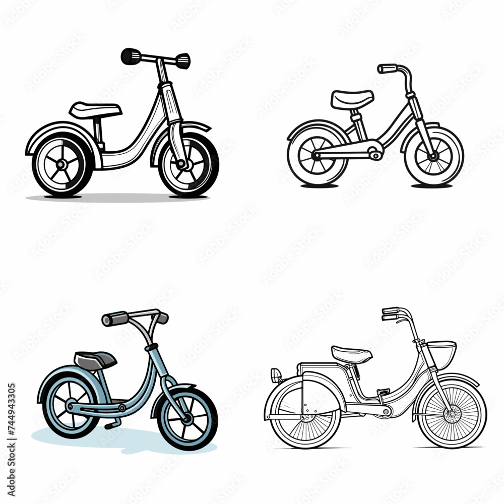 Tricycle (Three-Wheeled Bicycle). simple minimalist isolated in white background vector illustration Tricycle (Three-Wheeled Bicycle). simple minimalist isolated in white background vector illustration