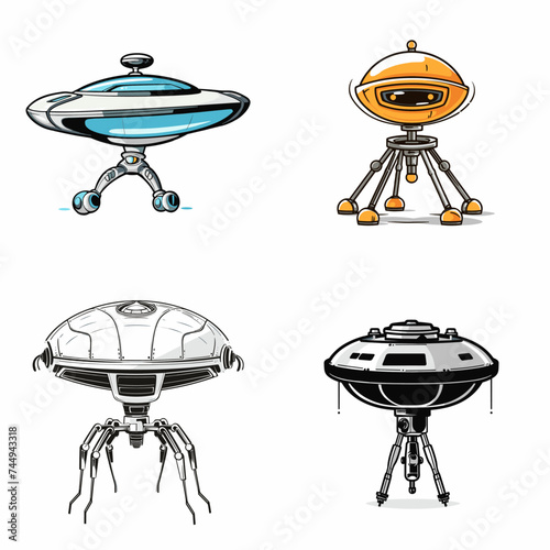 Alien Space Probe (Robotic Space Probe). simple minimalist isolated in white background vector illustration