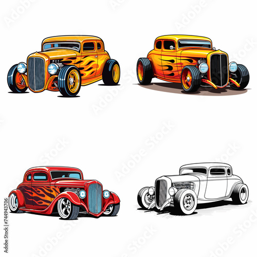 Hot Rod (Classic Hot Rod Car). simple minimalist isolated in white background vector illustration