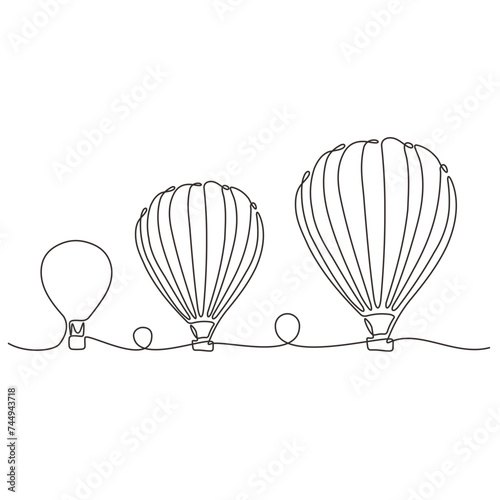 Hot air balloon sign. Continuous line drawing icon. Vector illustration