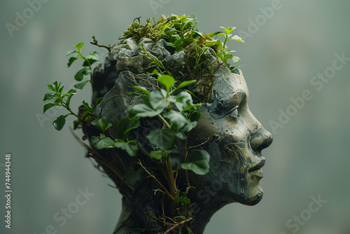 Serene Garden Within the Mind, Blooming Flowers Symbolizing Self-Care & Mindfulness for Mental Health