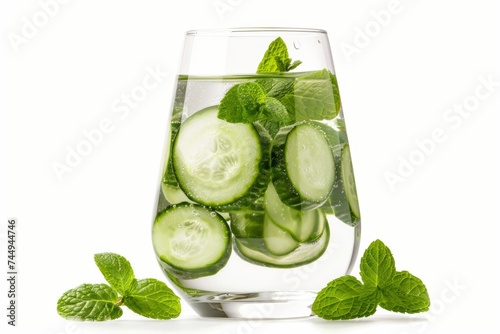 Cool, crisp cucumber ribbons dance in fizzy bubbles, garnished with refreshing mint leaves. Summer in a glass