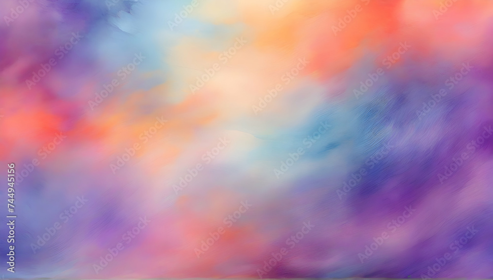 Watercolor blurred colored abstract background. Smooth transitions of iridescent colors. Gradient blue, purple, orange backdrop.