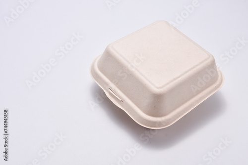 blank bagasse lunch box isolated on white background