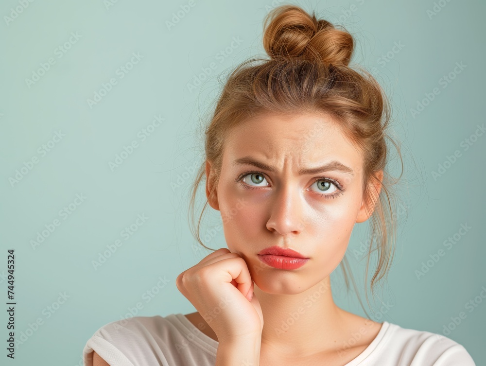 Woman makin Surprised and Curious Expression, Isolated Background Woman makin Surprised and Curious Expression, Isolated Background