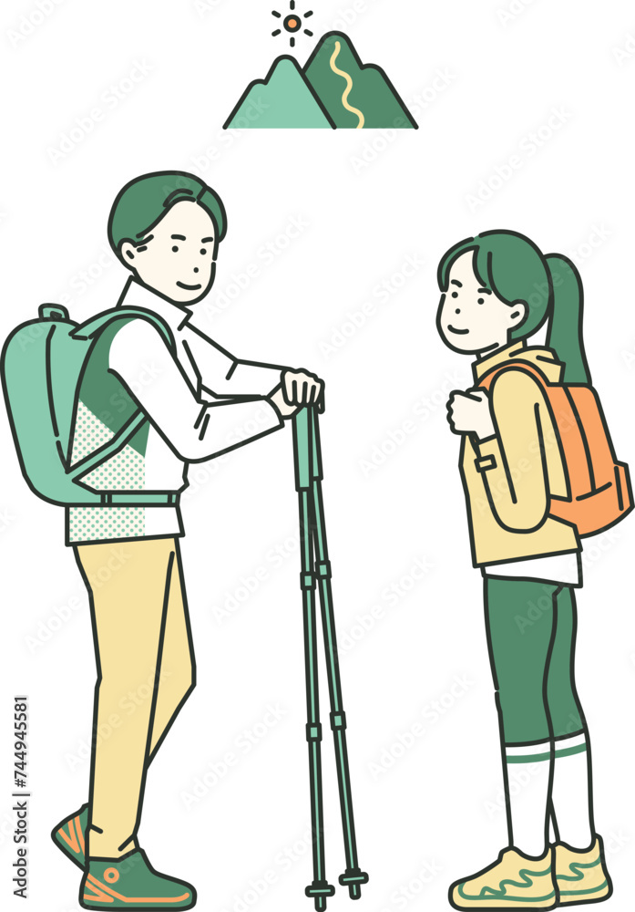 illustrations of men and women in mountaineering suits illustrations of men and women in mountaineering suits