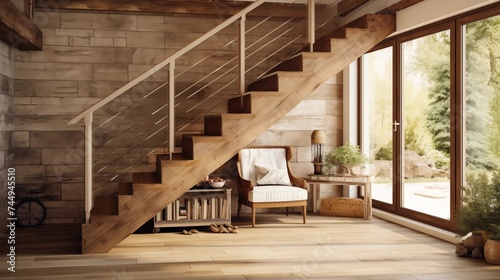 Rustic Wooden Stairs Incorporate rustic charm into your sunroom with a wooden staircase crafted from reclaimed or distressed wood