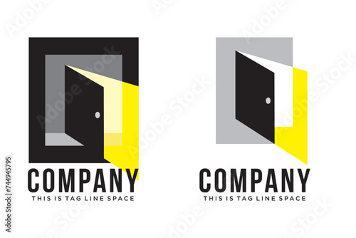 Ray of light coming from the opening door vector logo art