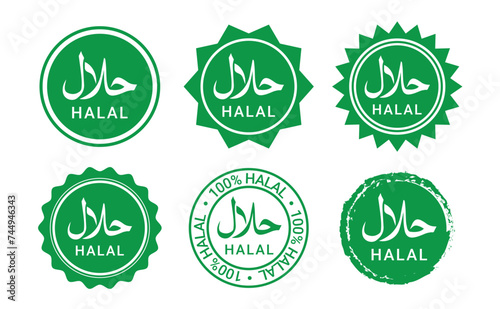 Halal logo design set vector . Halal food embleme . Halal certificate tag vector illustration