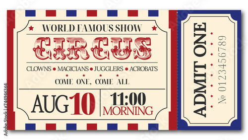 admit one circus ticket red and blue