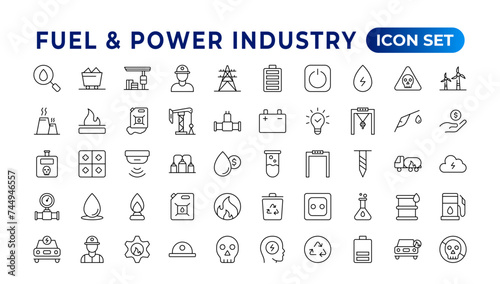 Oil and gas - thin line web icon set. Energy & Industry icon set. Industrial icons. Energy icon collection. Line icons collection. renewable energy, alternative sources of energy. Outline icon set.
