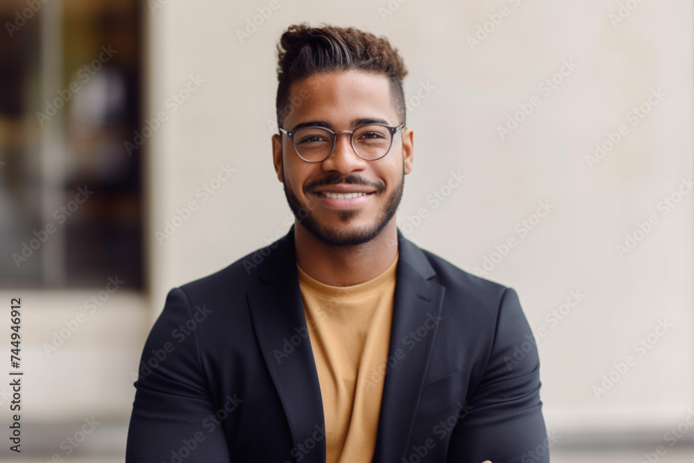 A Happy Businessman With Glasses Looking At Camera