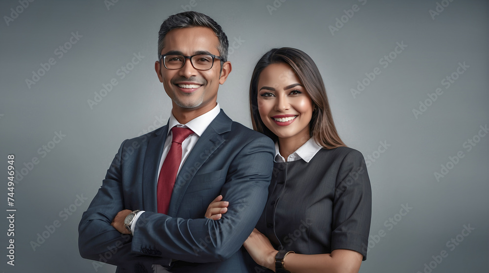Portrait of happy multi ethnic business couple posing with arms crossed Portrait of happy multi ethnic business couple posing with arms crossed