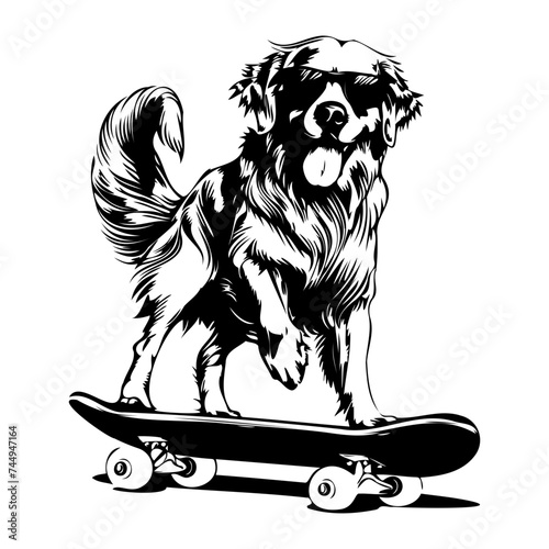 golden retriever dog playing Skateboard with sunglasses