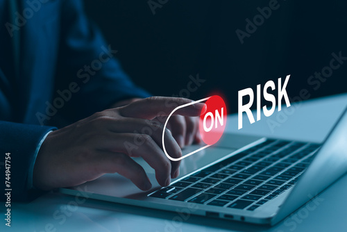 Risk manage, Business risk assessment. Businessman assess investment and on safety control risk. Reduce opportunity for financial investment, projects, manage business. Manage level strategy.