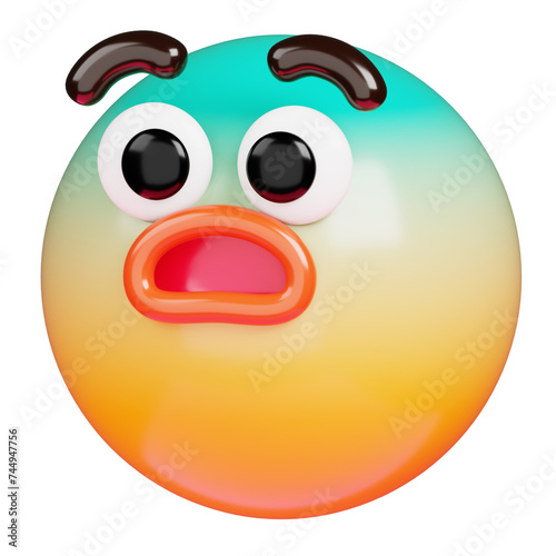 Hushed Face Emoji 3d rendering of emoticon on transparent background