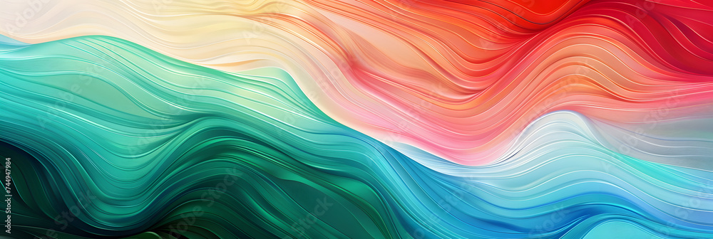 Fototapeta premium horizontal colorful abstract wave background with peru, firebrick and light sea green colors. can be used as texture, background or wallpaper