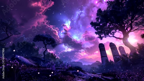 a very beautiful fantasy sky view. Seamless looping time-lapse virtual 4k video animation background