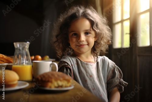 a little girl having her breakfast