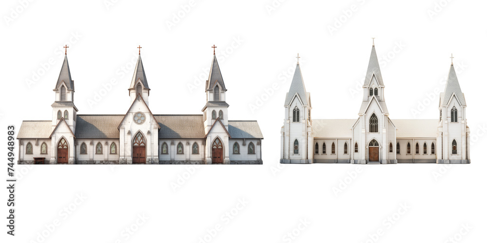 Collection of church isolated on a white background as transparent PNG