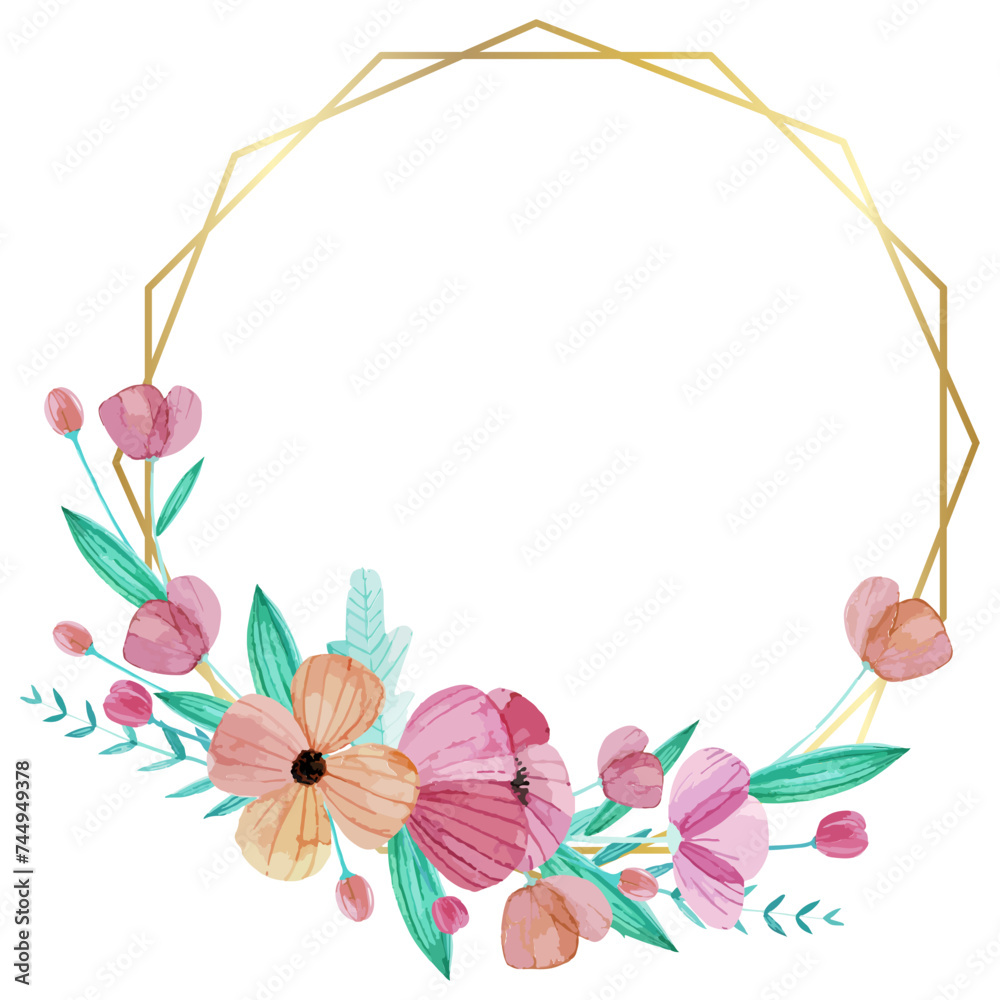 Obraz premium Watercolor floral flower geometric border frame