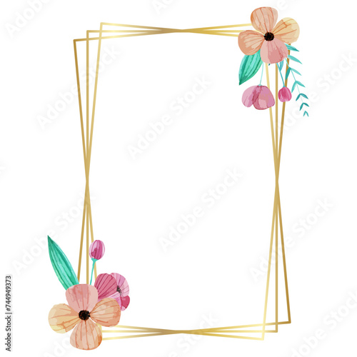 Watercolor floral flower geometric border frame
