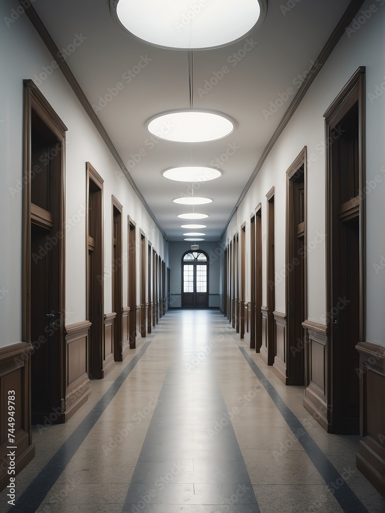 Blurred background of a old empty government office walkway from Generative AI