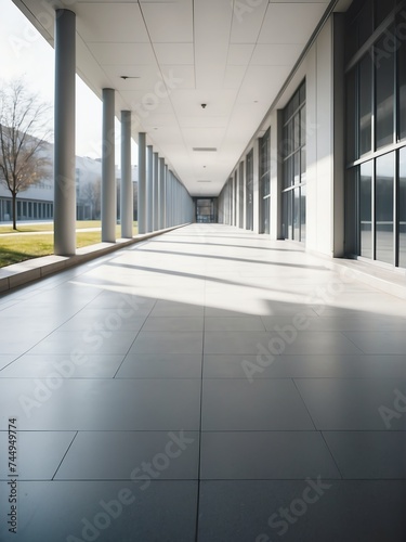 Blurred background of a light modern empty university walkway from Generative AI