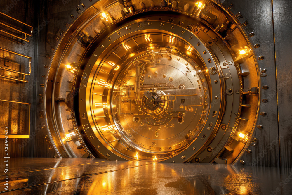 Obraz premium 3d image of golden vault door