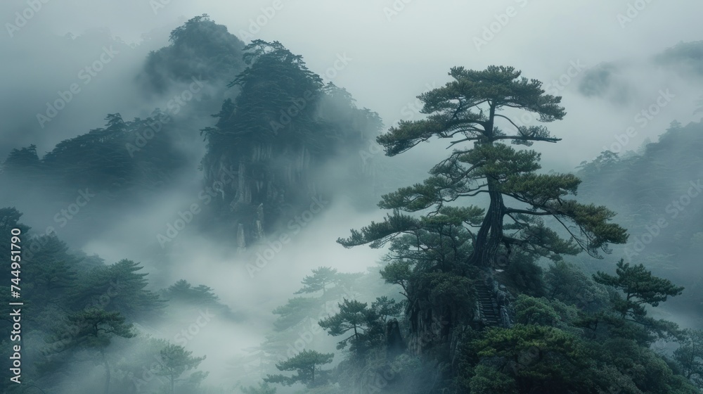 Landscape of Mount Huangshan (Yellow Mountains). UNESCO World Heritage Site.