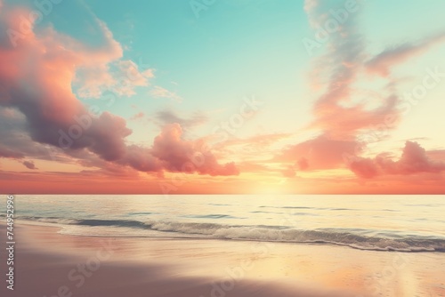 A serene beach sunset scene with text space over the horizon © png sublimation