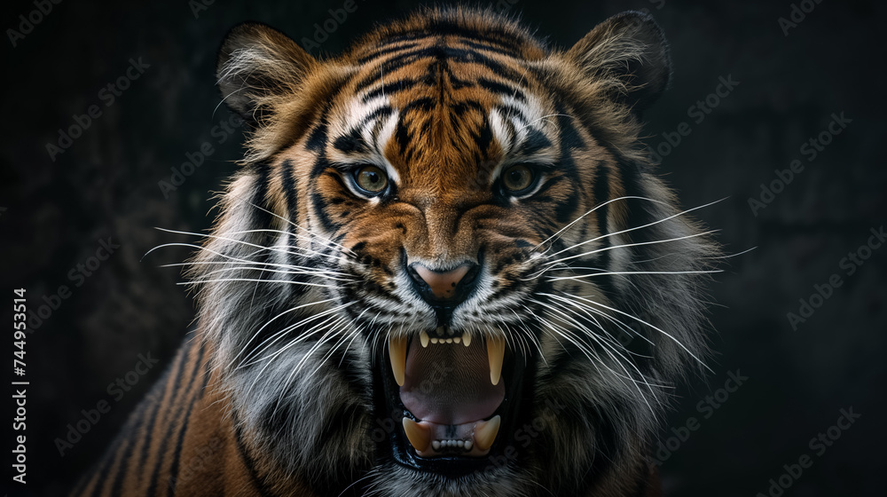 Tiger with a fierce expression. Tiger with a fierce expression.