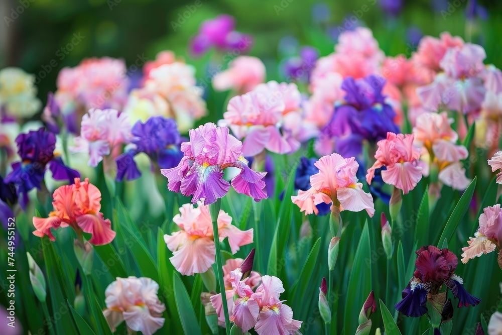 Fototapeta premium Beautiful iris flowers in the garden. Beautiful summer iris flowers.