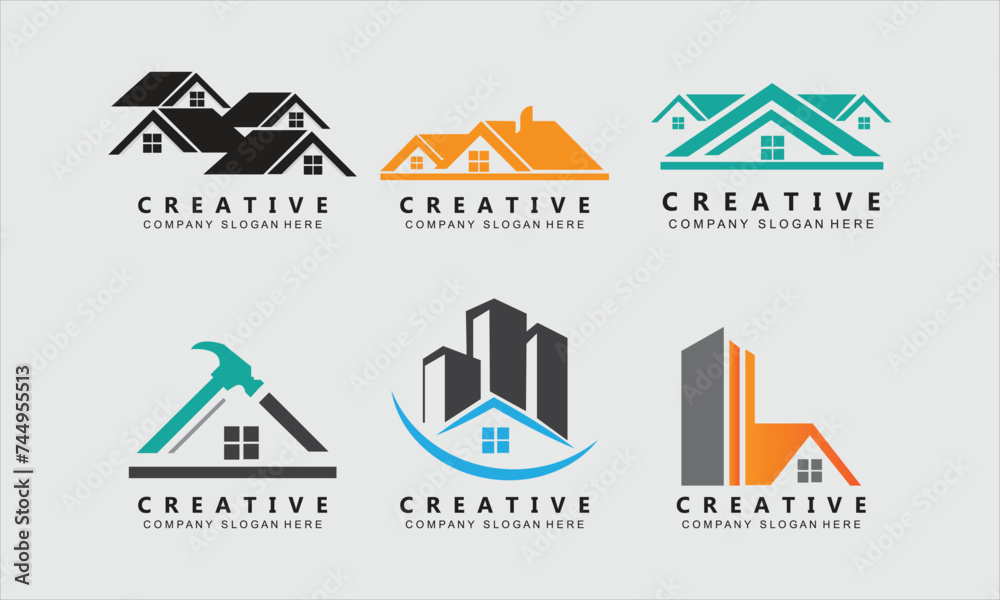 Urban building construction logo icon symbol, house, apartment, city view Free Vector and Free SVG