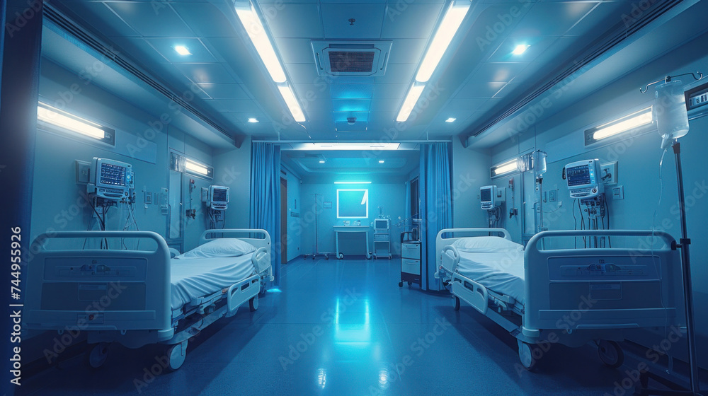 Biometrics, recovery ICU intensive care unit room ward with life ...