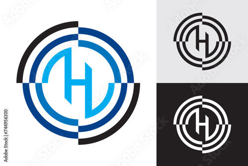Letter H Hypnosis Concept Showing an Illusion Effect to the Outer Circles Vector Logo Art