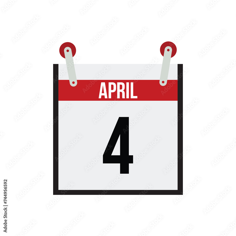 Fototapeta premium April 4. Calendar on white background.