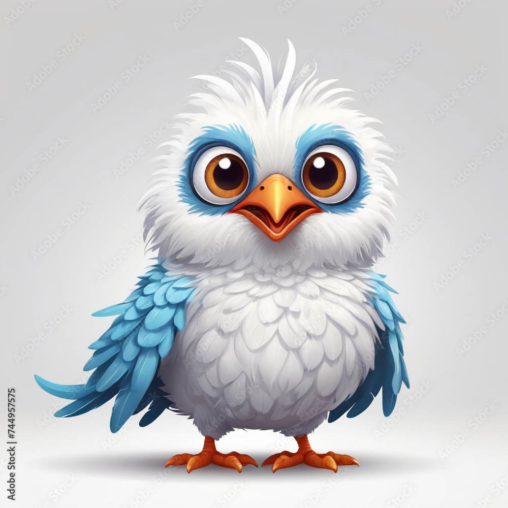 Fototapeta premium illustration of a cute white bird with blue wings