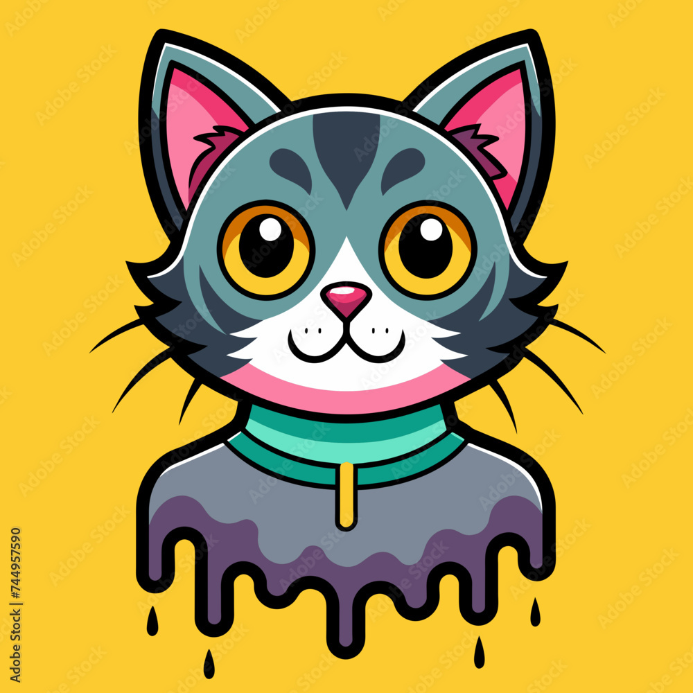Obraz premium Adorable Cat Design: Cute and Playful Feline Graphic for Trendy T-Shirt Print on Demand, Perfect for Cat Lovers and Casual Wear Enthusiasts