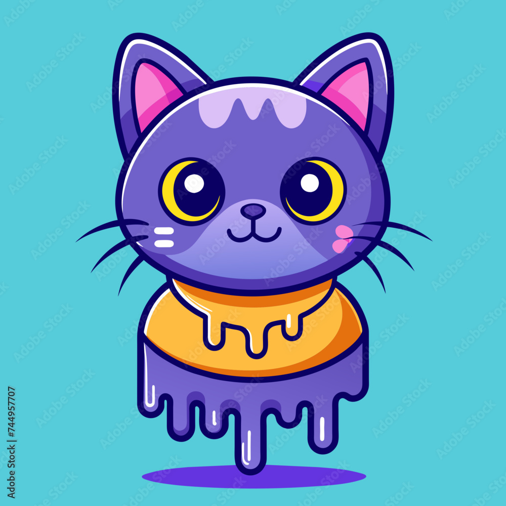 Naklejka premium Adorable Cat Design: Cute and Playful Feline Graphic for Trendy T-Shirt Print on Demand, Perfect for Cat Lovers and Casual Wear Enthusiasts