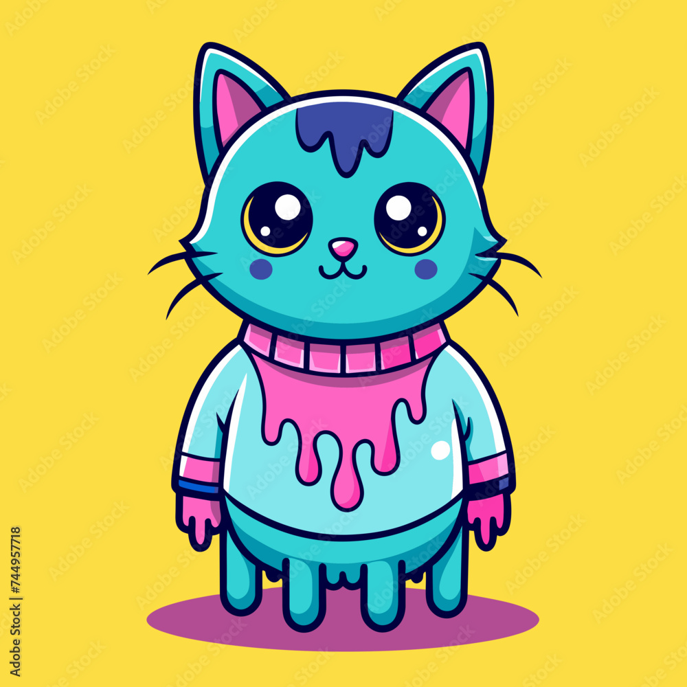 Obraz premium Adorable Cat Design: Cute and Playful Feline Graphic for Trendy T-Shirt Print on Demand, Perfect for Cat Lovers and Casual Wear Enthusiasts