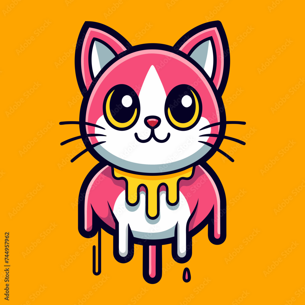 Fototapeta premium Adorable Cat Design: Cute and Playful Feline Graphic for Trendy T-Shirt Print on Demand, Perfect for Cat Lovers and Casual Wear Enthusiasts